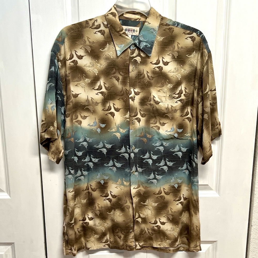 Campia Moda Marlin Fish Print Camp Shirt Size L Rayon